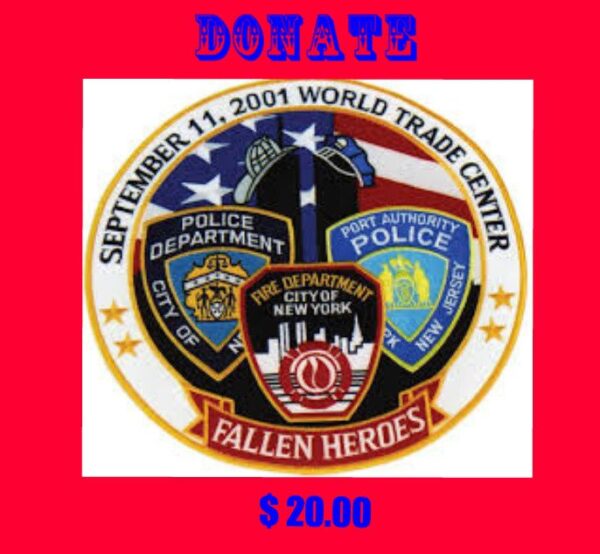 A badge with the words Donate To those that help keep us safe.