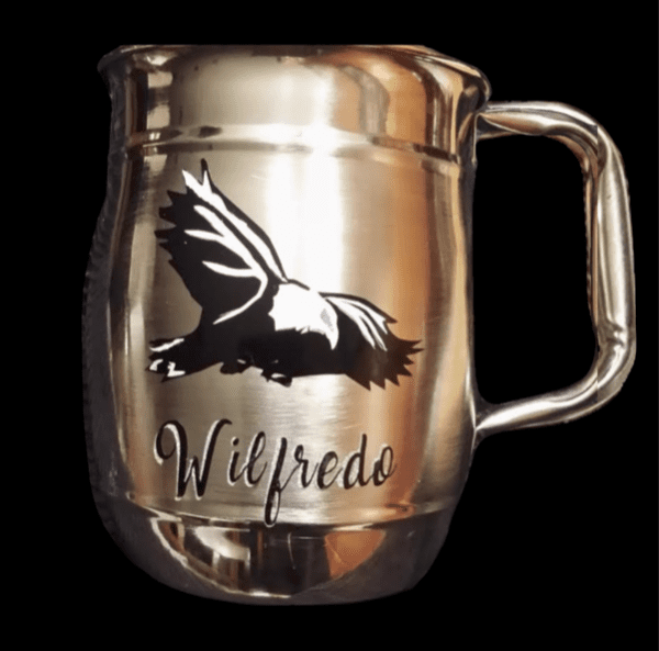 A Personalized Beer-Coffee Mug with an eagle design, perfect for Super Bowl fans.