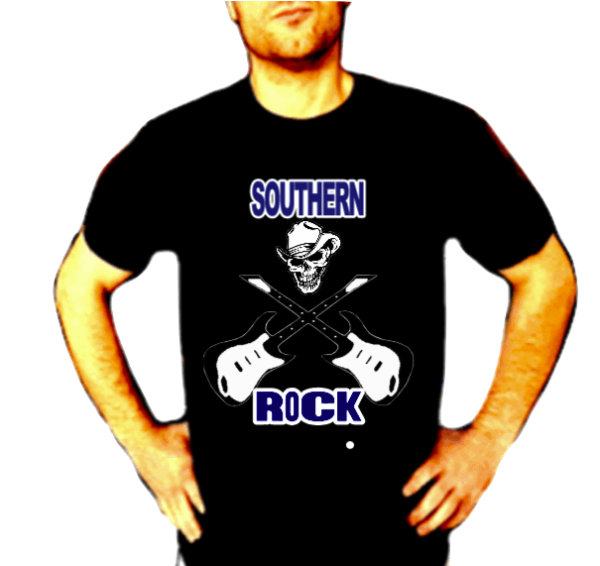 A man wearing a Shop| Men's & Women's Custom Designed T-Shirt that says Southern Rock.